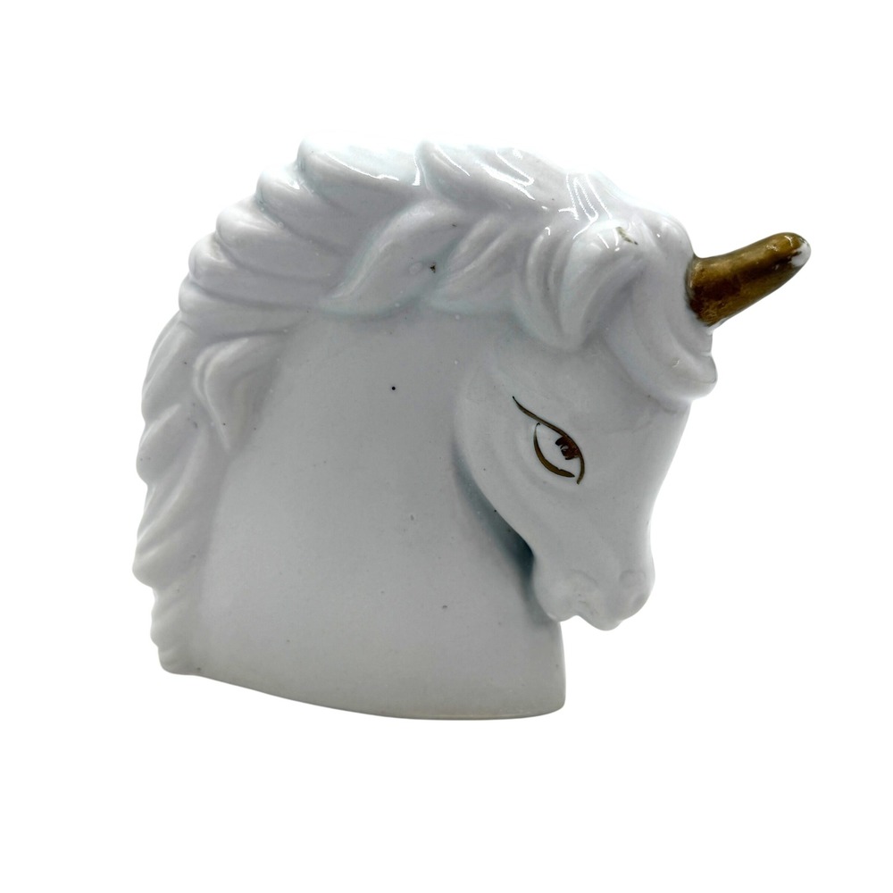 Unicorn Mother and Baby Figurine 6in White Gold Vintage